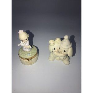 VINTAGE PRECIOUS MOMENTS TRINKET BOX 1998 & ENESCO LETS BE FRIENDS FIGURINE 1991